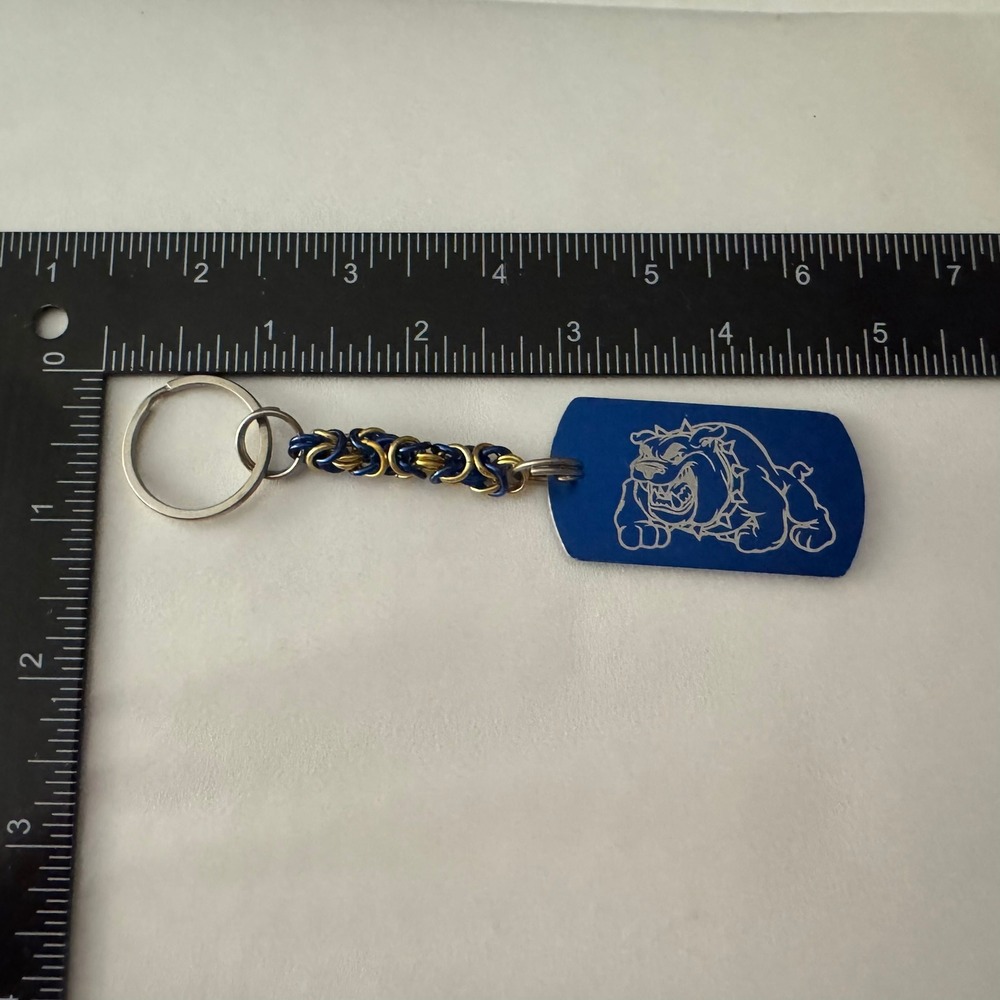 Bulldog Keychain‎ Blue Dog Tag Handmade Chainmaille Key Ring Unique